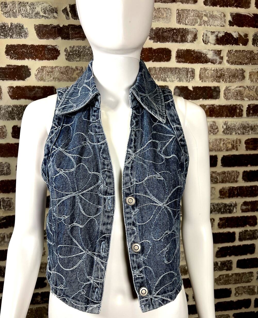 Ramy Brook Deacon Denim Vest Floral Embroidered Women's Size SP